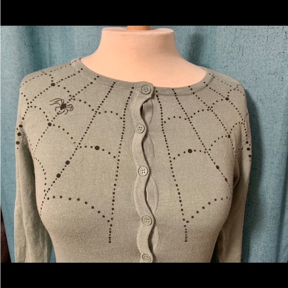 Mischief Made Minty Colored Spider Web Cardigan. - Picture 4 of 6